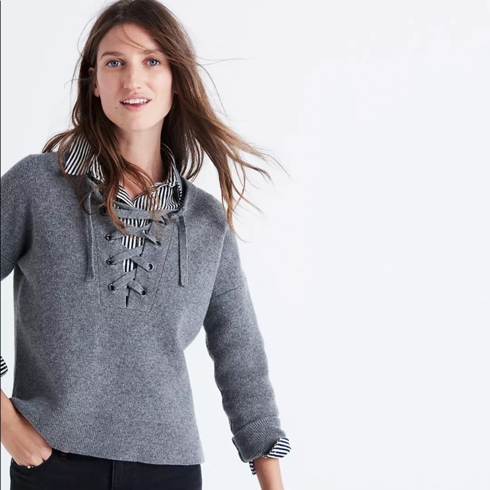 Madewell Jameson lace up merino wool pullover sweater